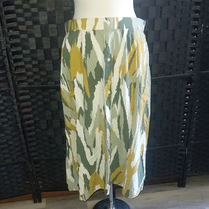Button-Front Midi Skirt in Olive, Mustard & Cream